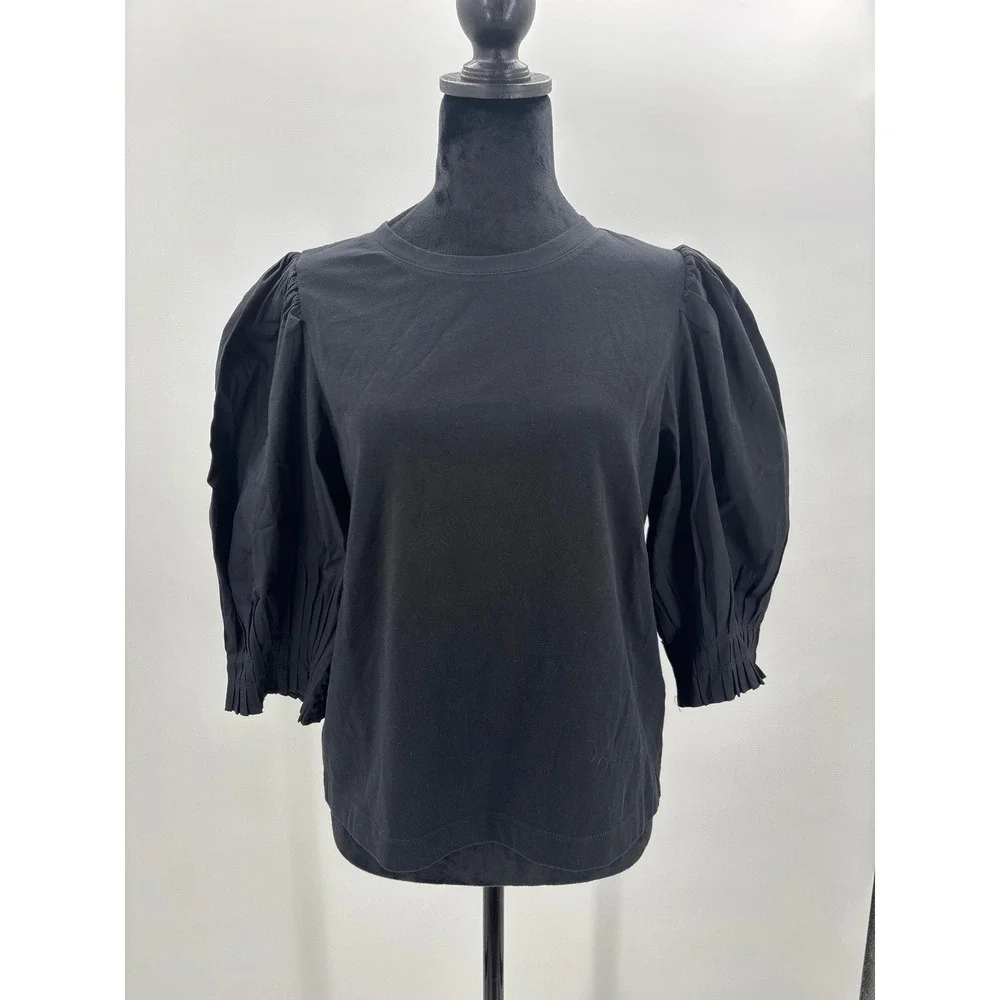 Madewell Black‎ Puff Sleeve Knit Cotton T Shirt Top size M NV971